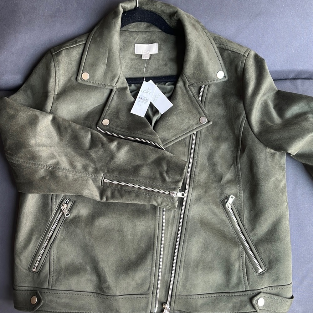 Loft - Faux suede moto jacket color dark caper
